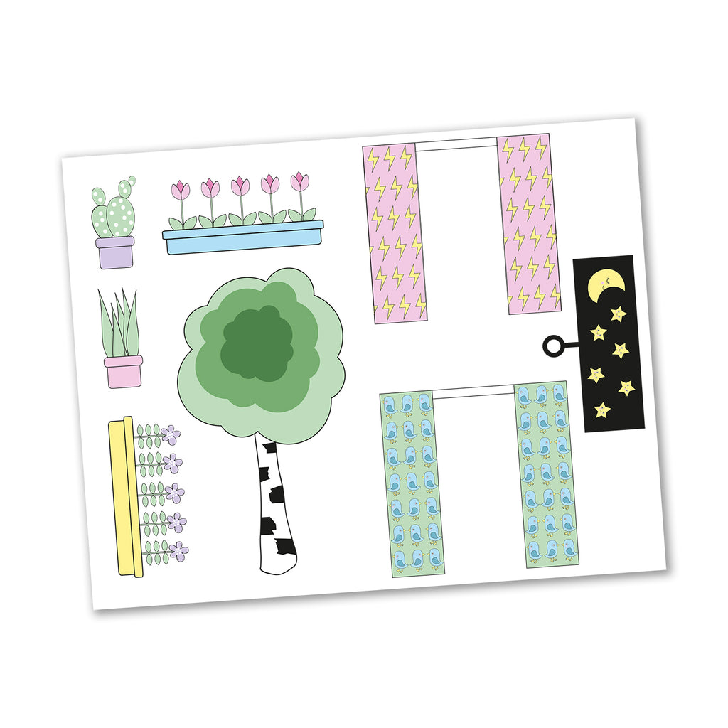 Lundby Dolls House - Creative Sticker Sheet - Curtains and Flowers