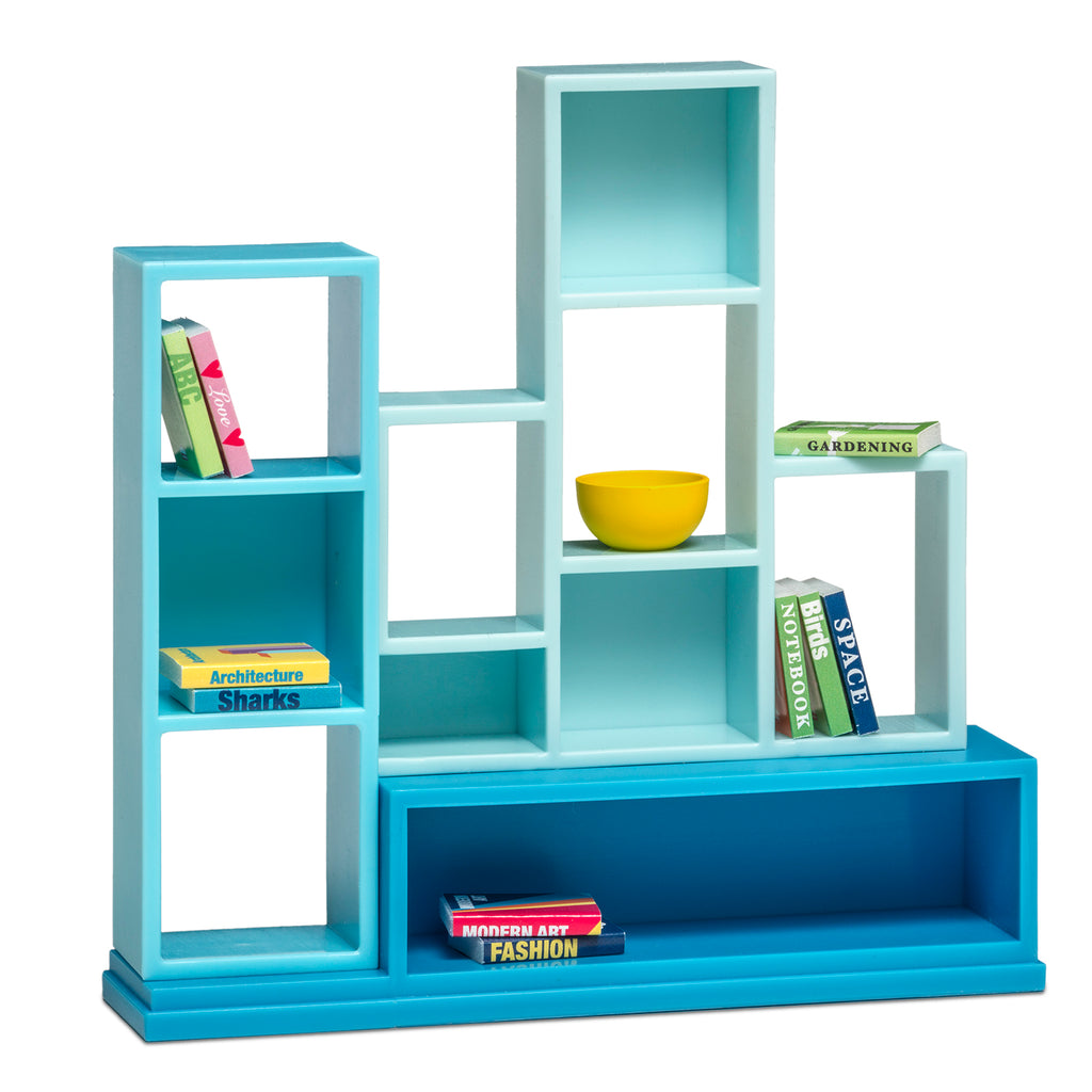 Lundby Bookcase, Blue with Books