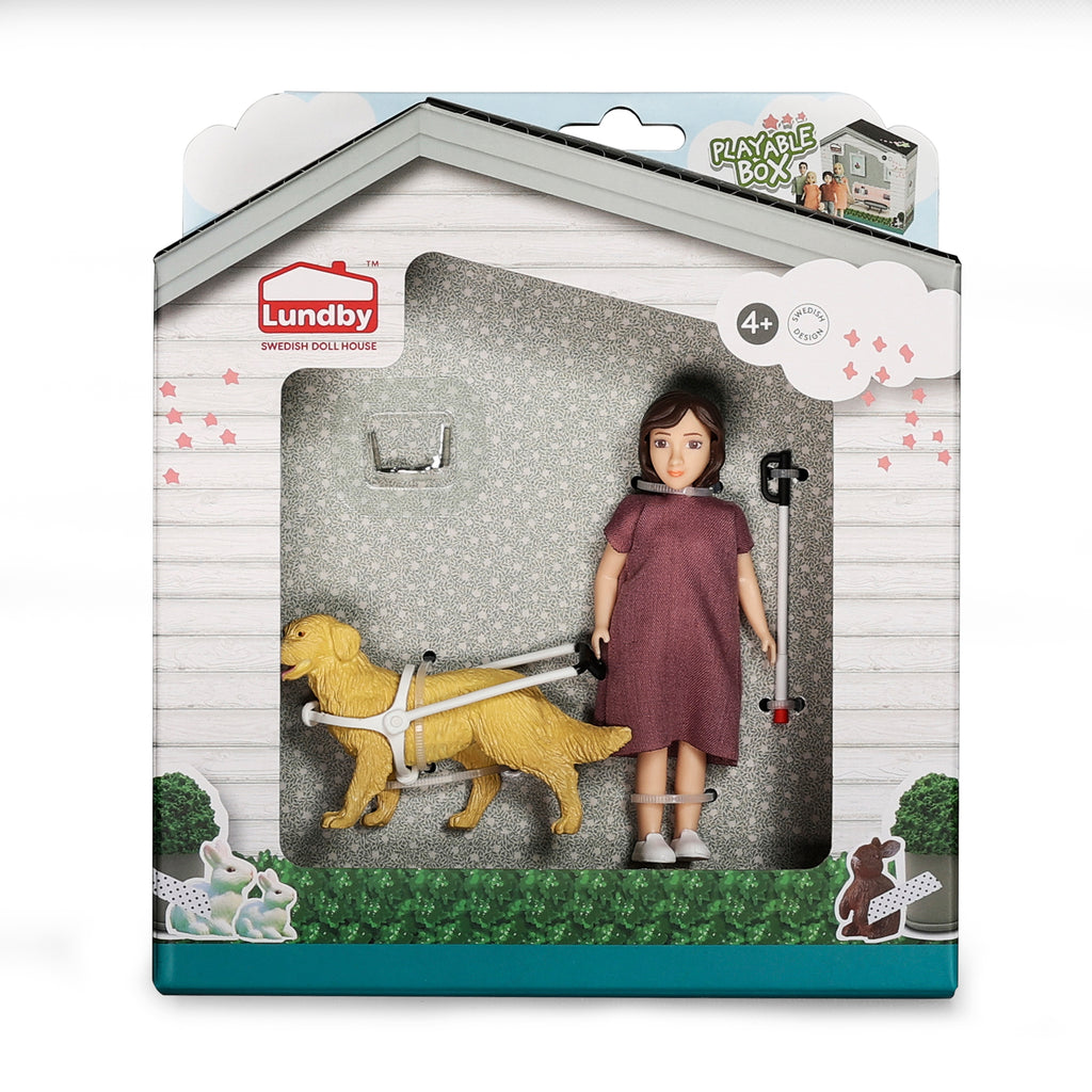 Lundby Dolls House - Doll with Cane and Guide Dog