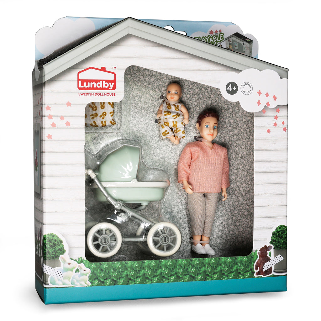 Lundby Doll with Pram and Baby